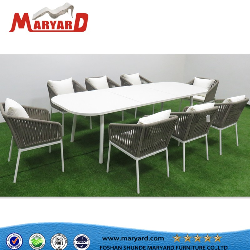 Modern Design Outdoor Rope Fabric and Belt Dining Set for Restaurant Table and Chairs