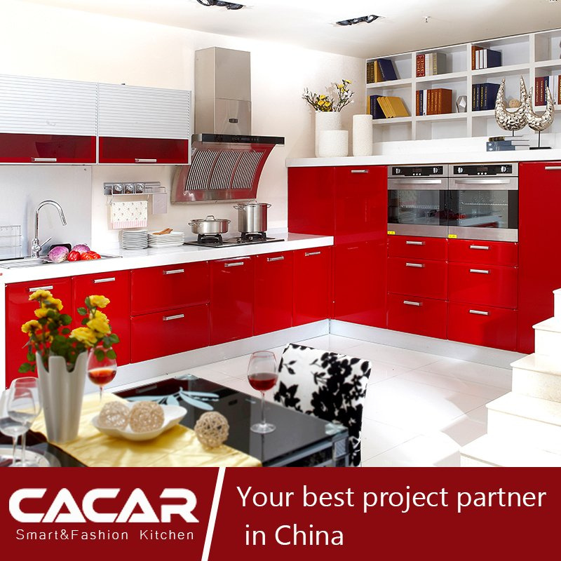 Red Maple Leaf Red Plastic Uptake PVC Kitchen Cabinet (CA09-01)