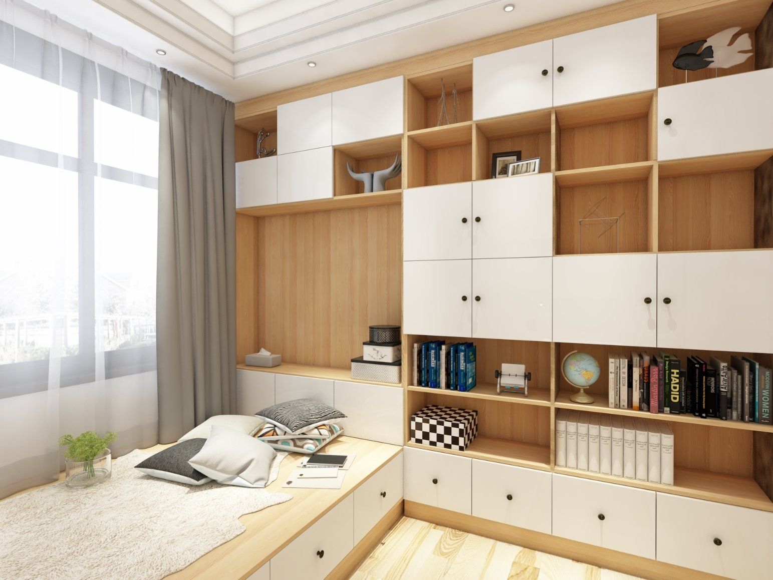 Santopova Customized Melamine with White Lacquer Door Bookshelf
