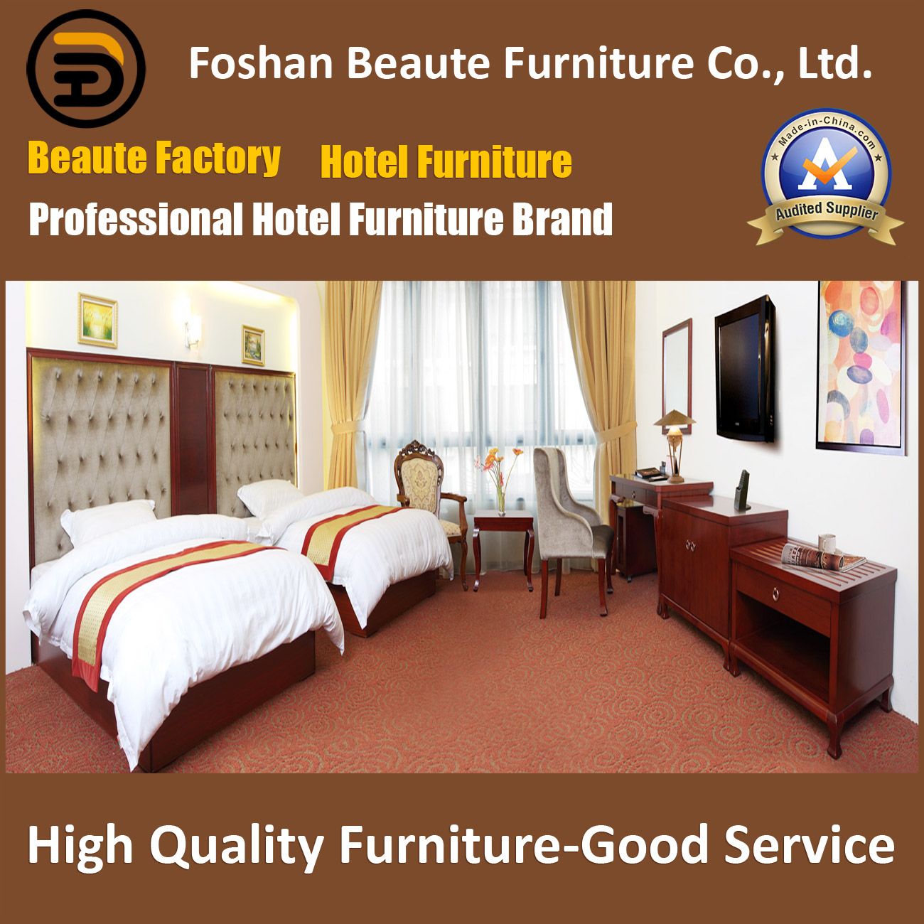 Hotel Furniture/Luxury Double Bedroom Furniture/Standard Hotel Double Bedroom Suite/Double Hospitality Guest Room Furniture (GLB-0109859)