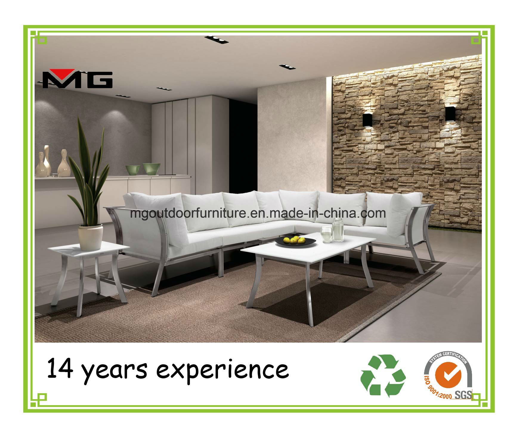 Stainless Steel Outdoor Sectional Sofa Set with White Textile