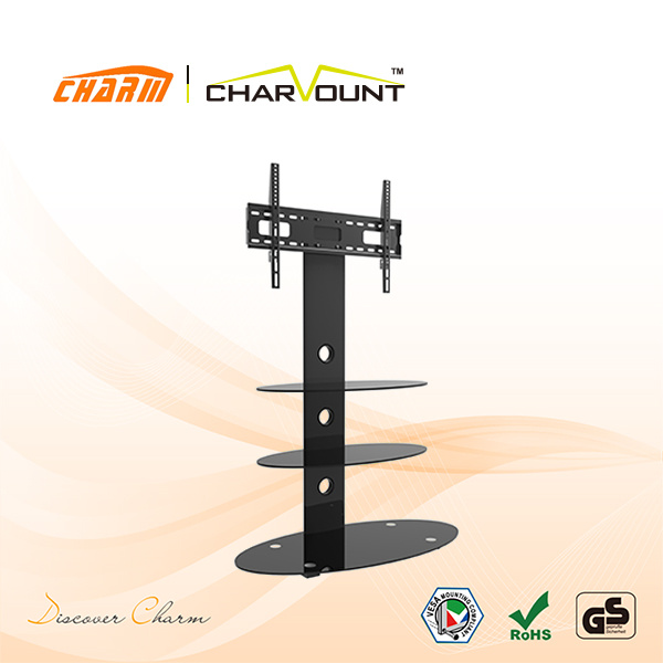Round 3 Tiers Tempered Glass LED TV Stand Design (CT-FTVS-J202B)