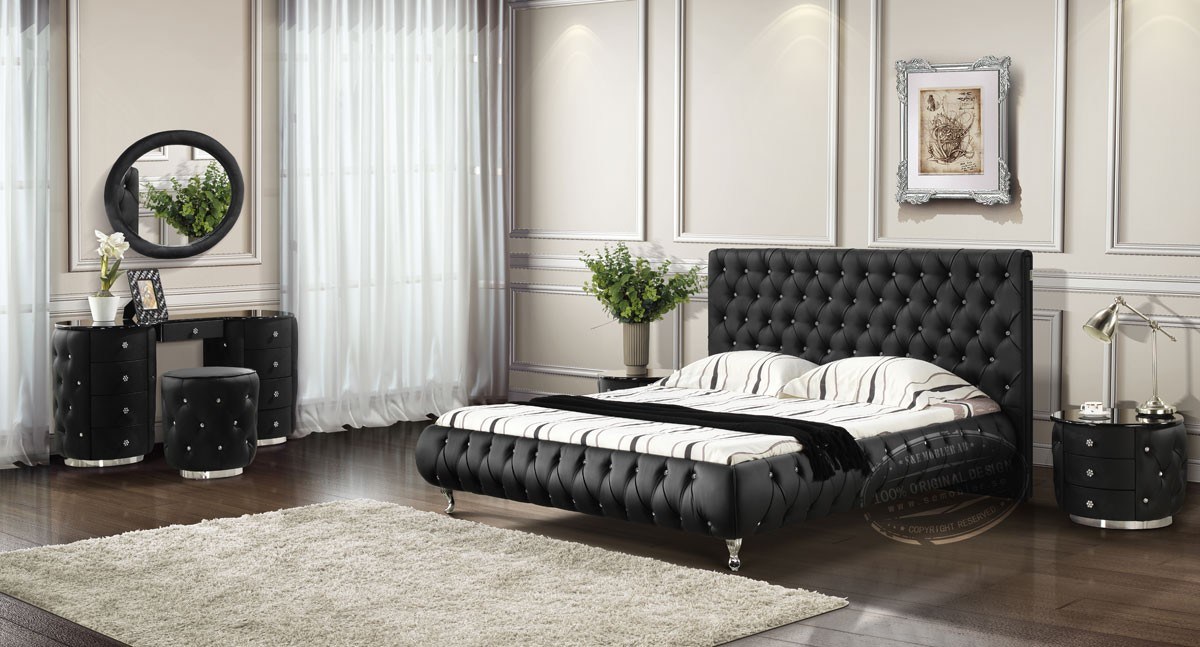 European Style Home Furniture Bed with Leather