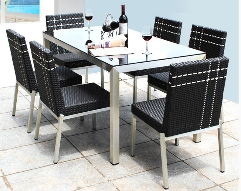 7 Pieces Ratan Chair Desk Dining Set Rattan Furniture