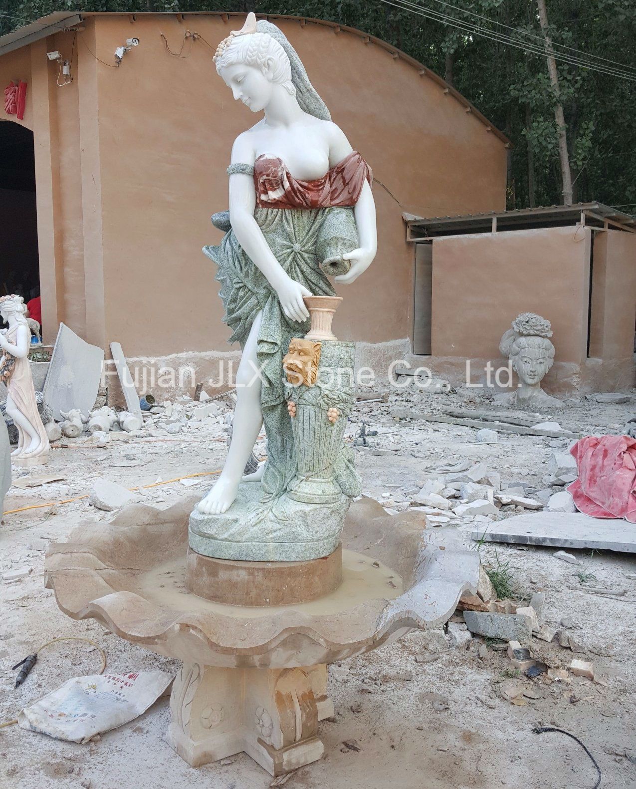 Garden Outdoor Decor Marble Lady Statue with Pool