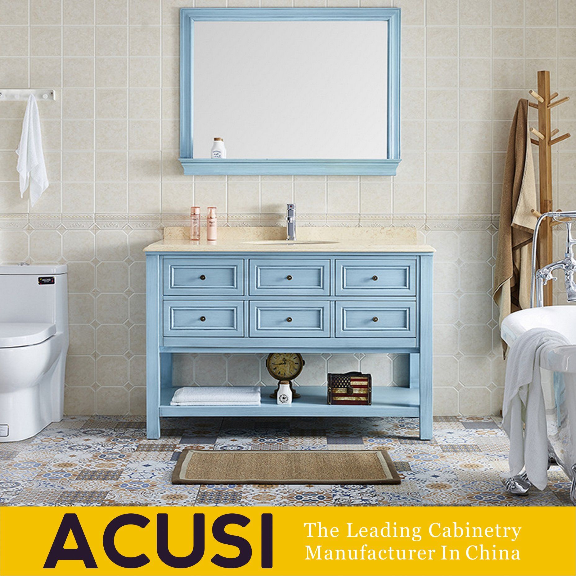 Solid Wood Modern Style Mirror Wooden Wooden Bathroom Cabinet (ACS1-W77)
