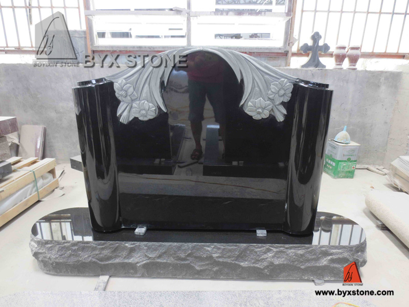 Special Design Shanxi Black Flower Carving Tombstone Monumnet