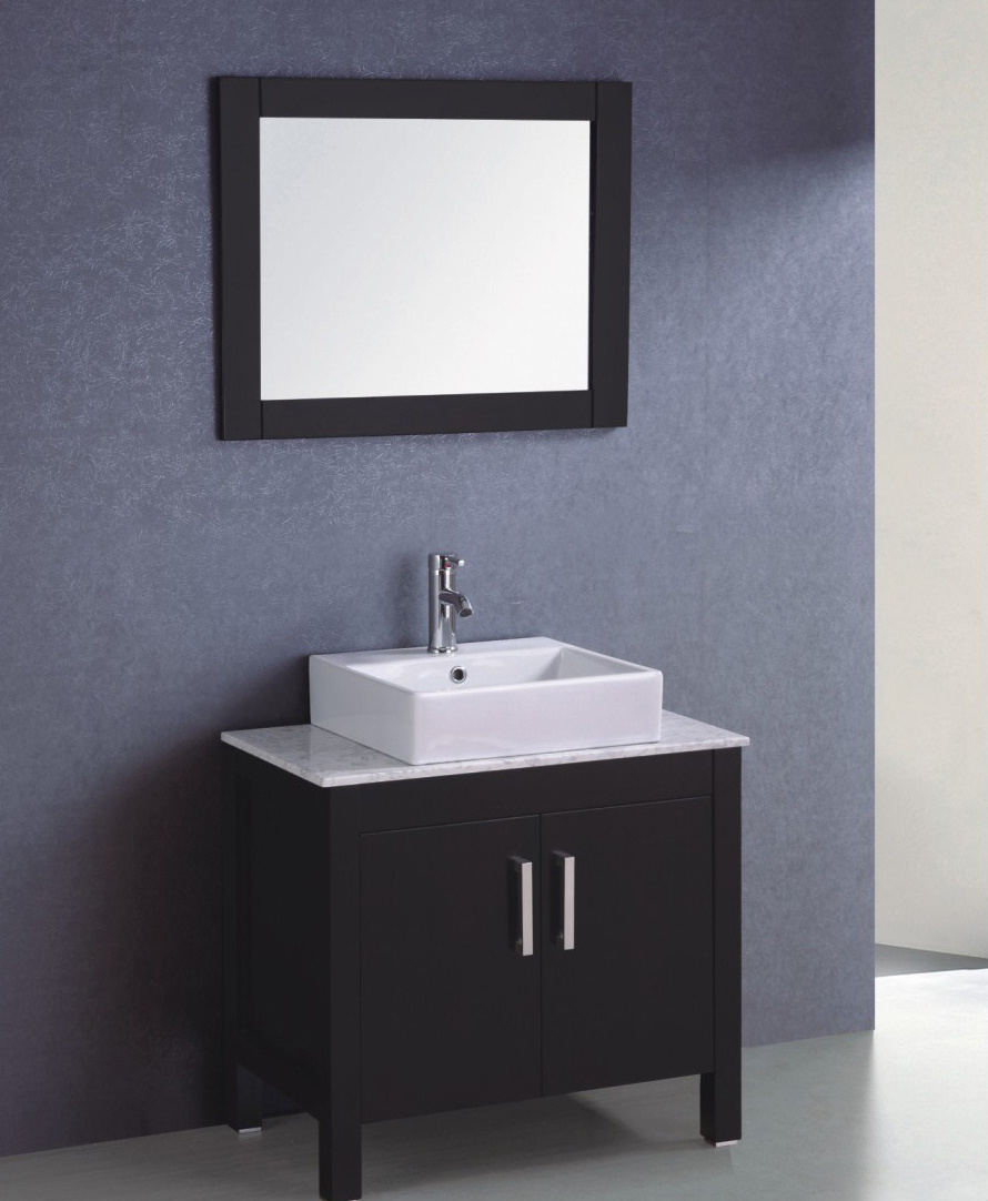 Classic Solid Wood Bathroom Cabinet with Framed Mirror
