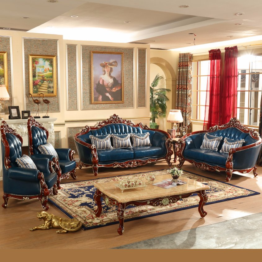 Antique Leather Sofa with Sofa Chair for Living Room Furniture (521)