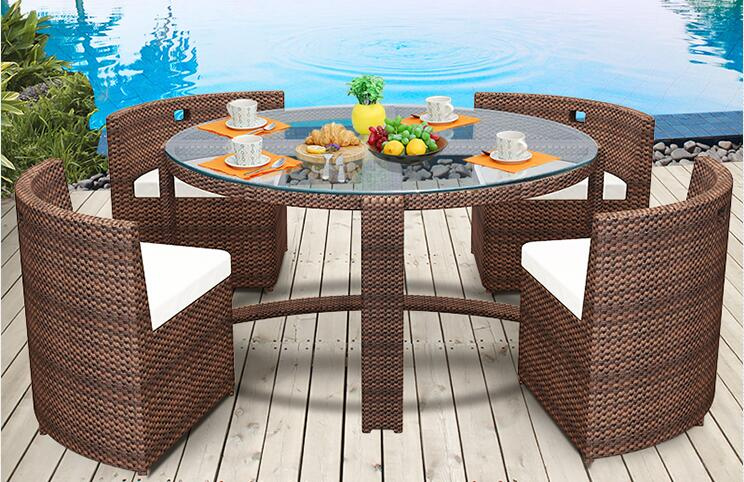 Round Shape Rattan Dinnin Chair Desk Set PE Rattan Furniture