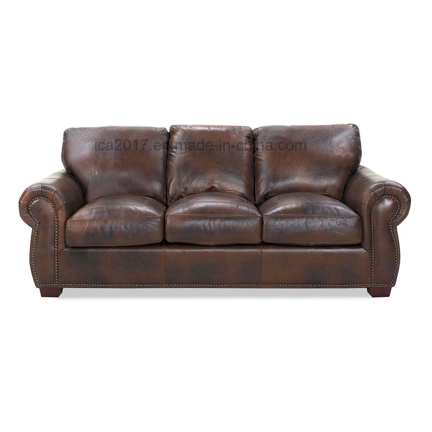 Living Room Modern Sofa with Top-Grain Leather Sofa