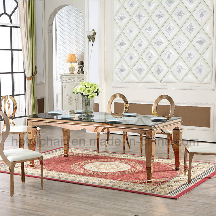Wedding Event Tempered Glass Stainless Steel Frame Dining Table