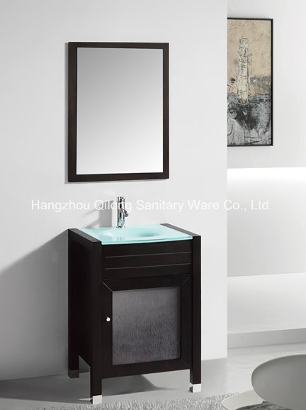 Simple Floor-Mounted Wood Vanity in Bathroom
