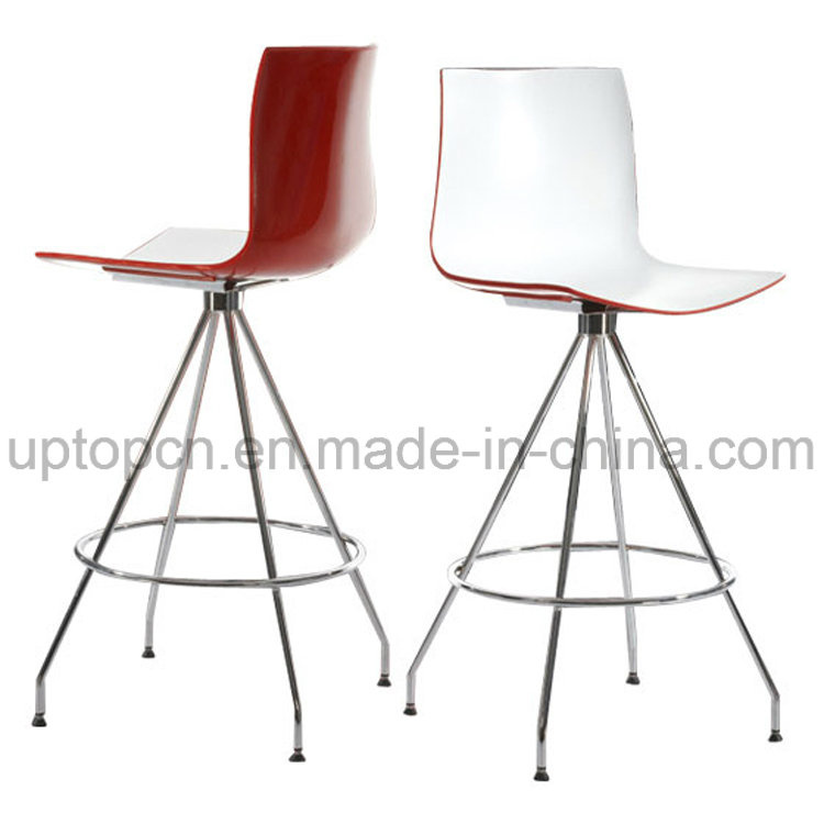 Double Color Red and White Plastic High Bar Chair with Chrome Steel Base (SP-UBC239)