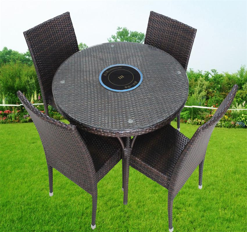 Rattan Dining Set Table 4 Chars with with Induction Cooker Hot Pot ...
