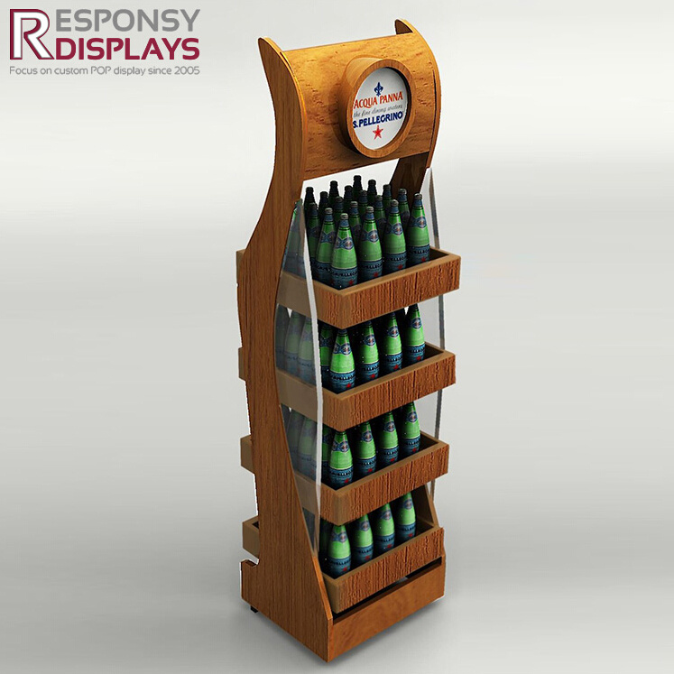 Best Quality Floor Beer Bottle Stand Wood Wine Display Cabinet with Logo