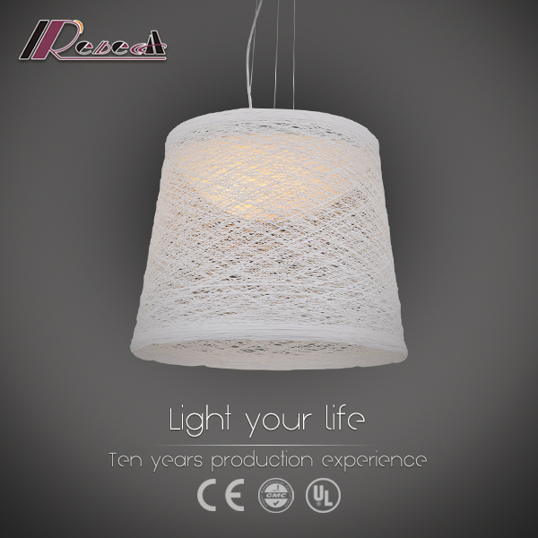 Metal Rattan Pendant Lamp with White Shade