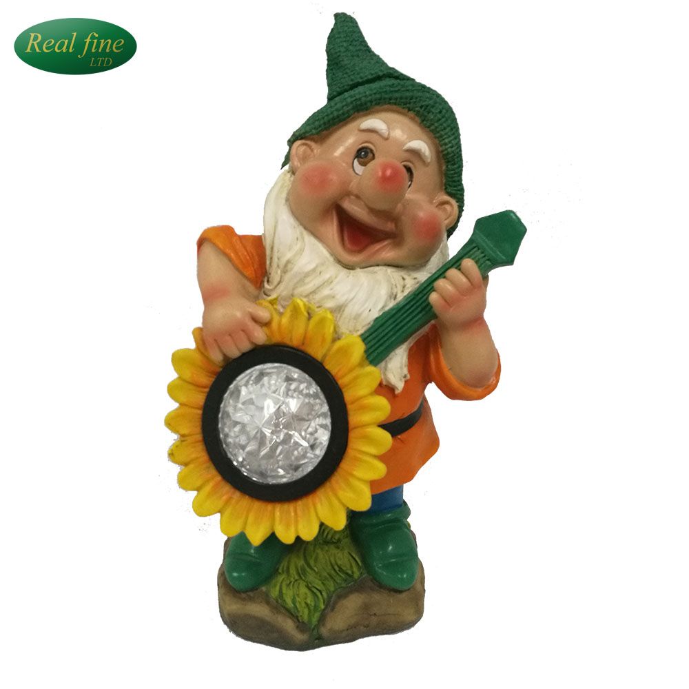 Hot Sale Ceramic Dwarf Statue with Light LED for Garden Decoration