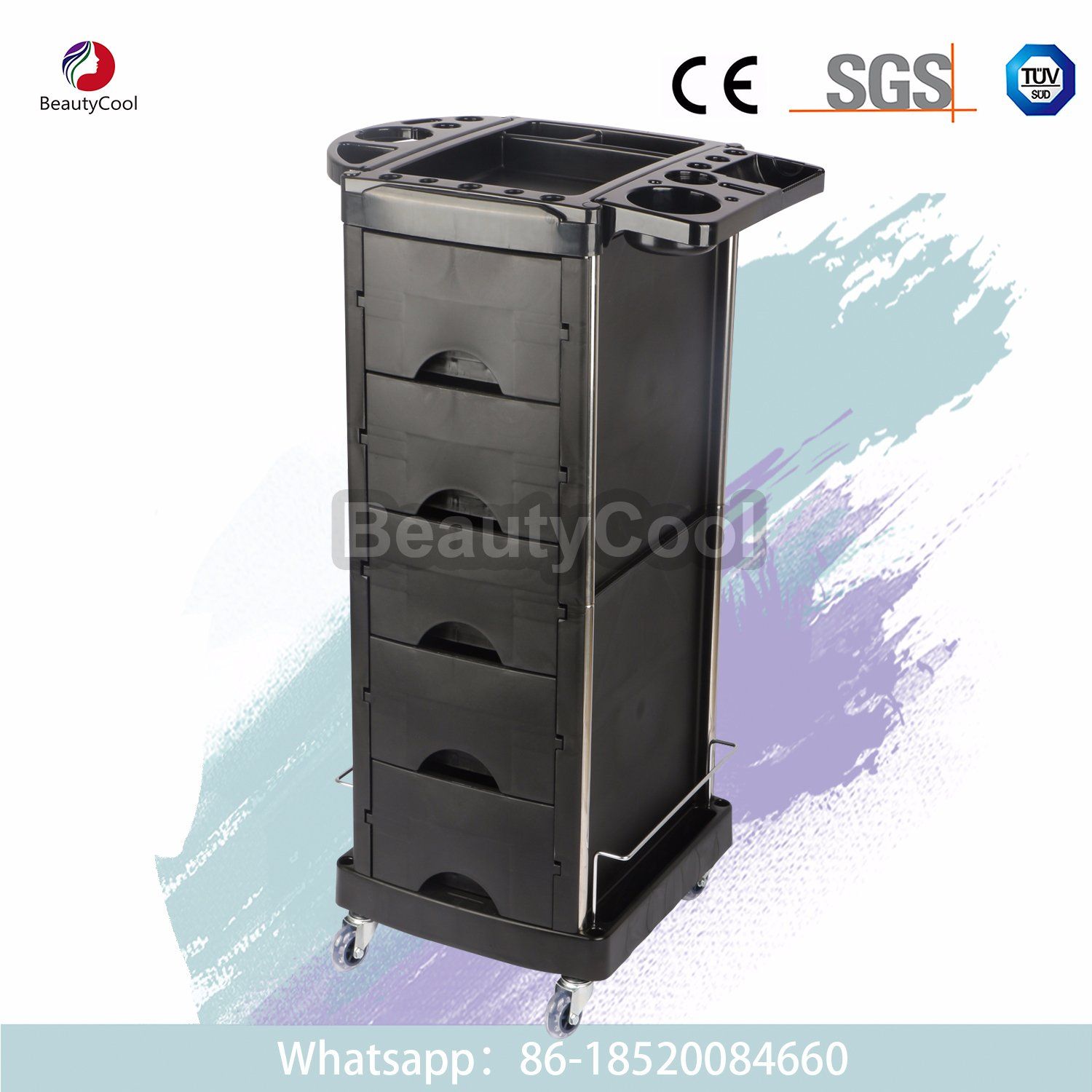 Professional Black Salon Roll Trolley Cart