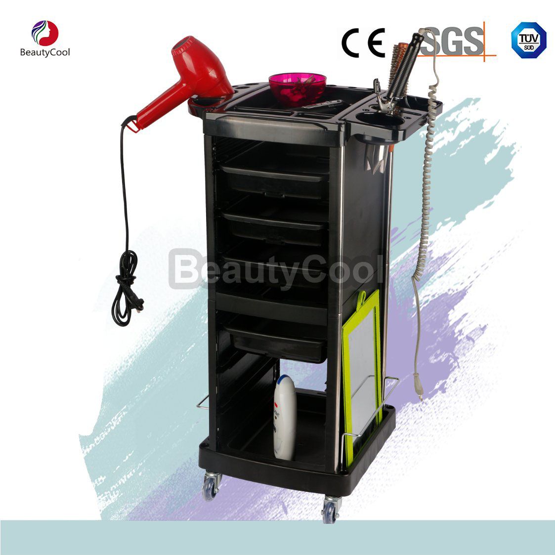Heavy Duty Steel Frame Beauty Salon Rolling Plastic Trolley Cart with 4 Drawers
