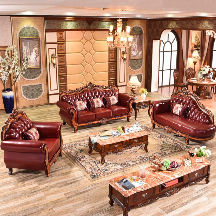 Leather Sofa with Wood Table and Side Table (929R)