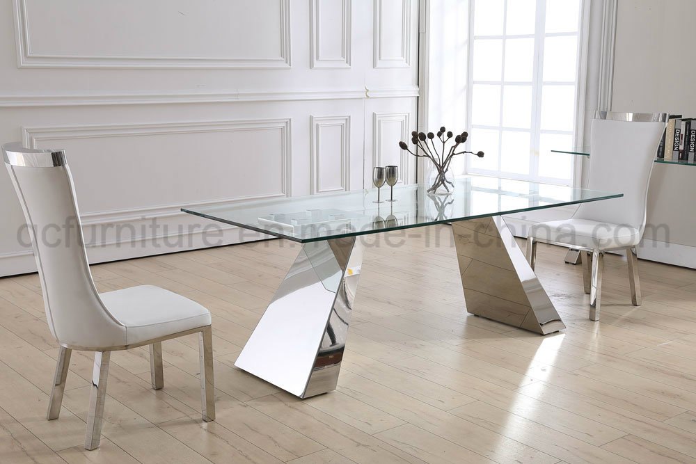 Stainless Steel Dining Table with Clear Glass Top Designs