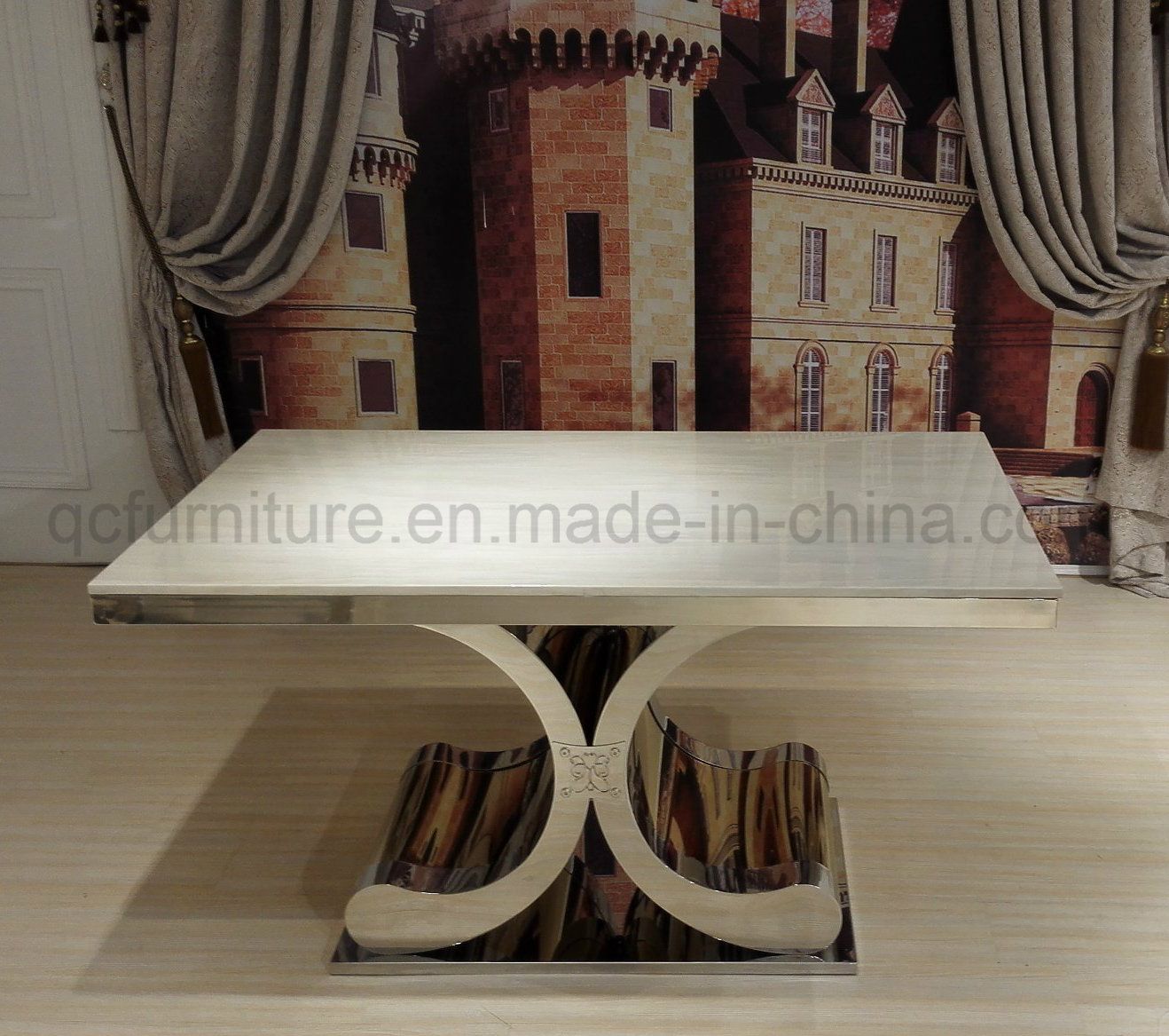 Double C Design Metal Base Dining Table