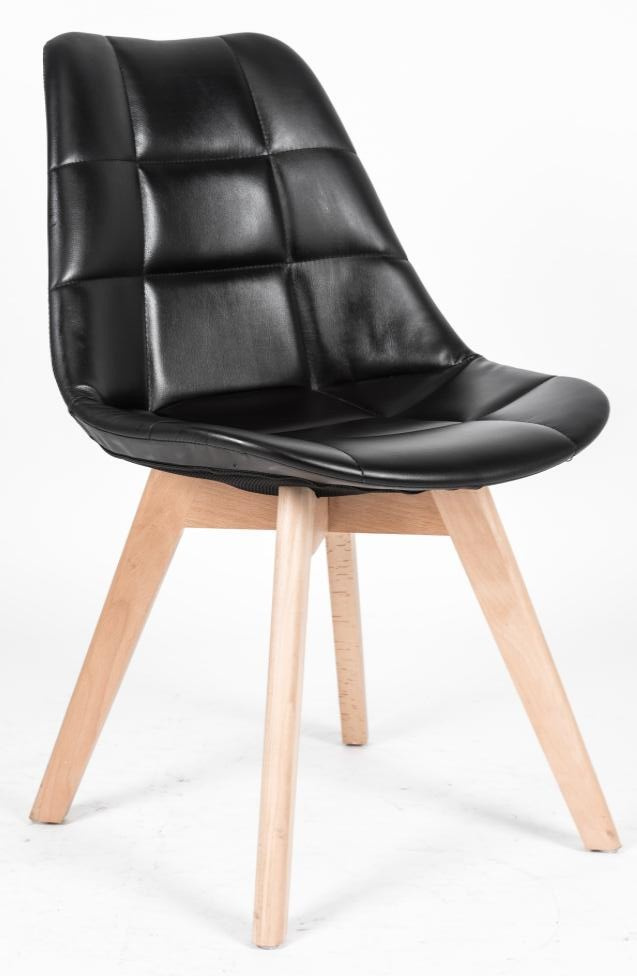 Fully PU Covered Grid Pattern Beech Wood Legs Chair
