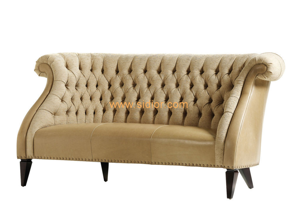 (CL-6604) Classic Hotel Restaurant Lobby Furniture Wooden Fabric Leather Sofa
