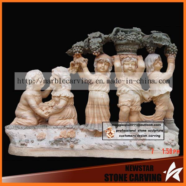 Children Harvesting Grapes Granite Statues in Garden