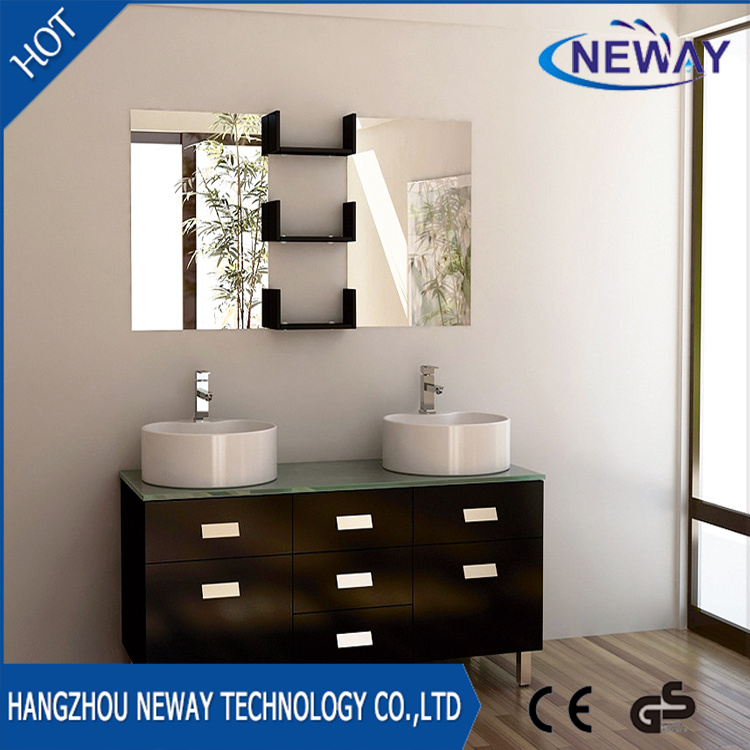 Simple Design Wood Double Basin Hotel Bathroom Furniture