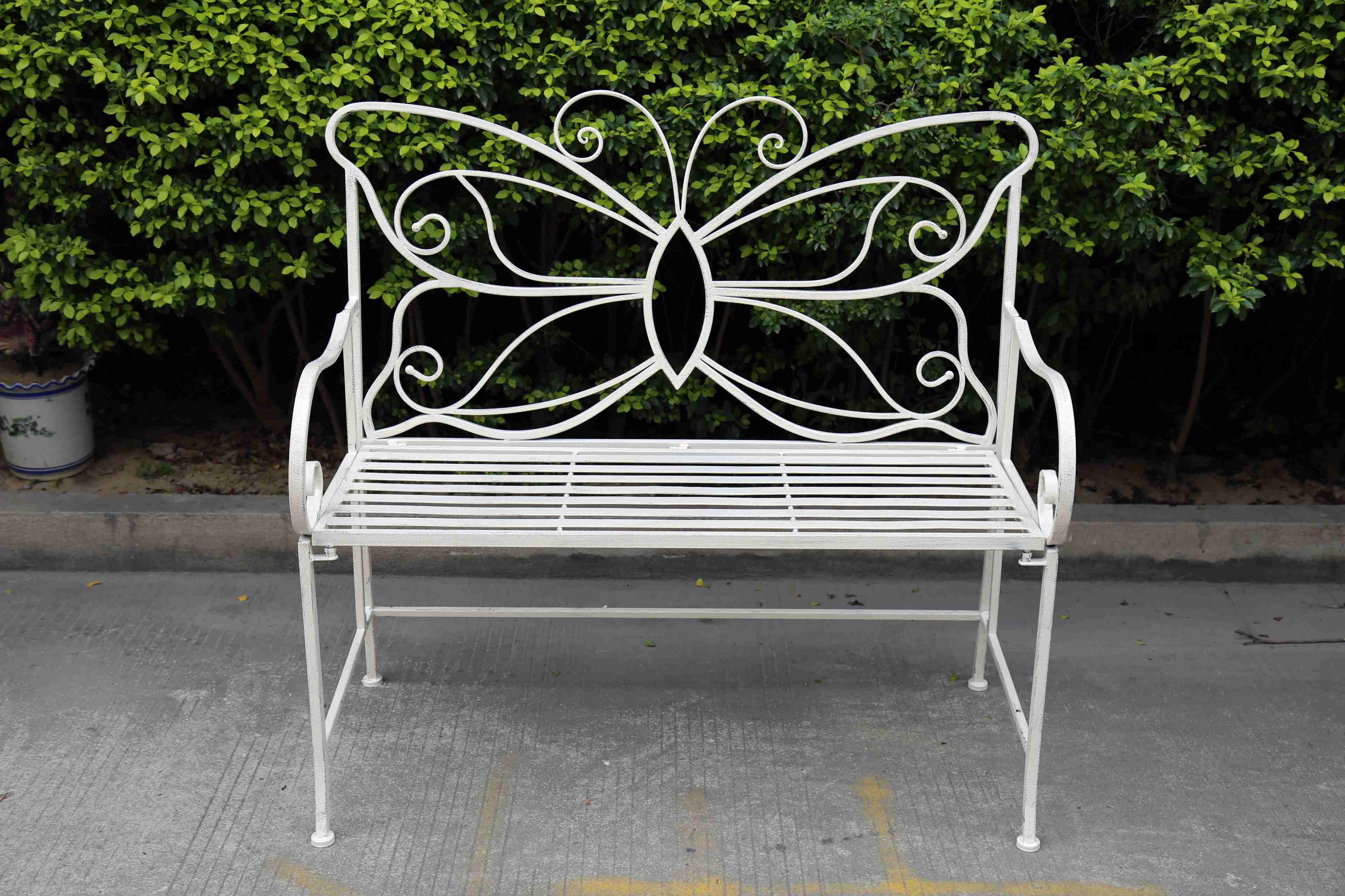 Butterfly Metal Bench in Antique White Color