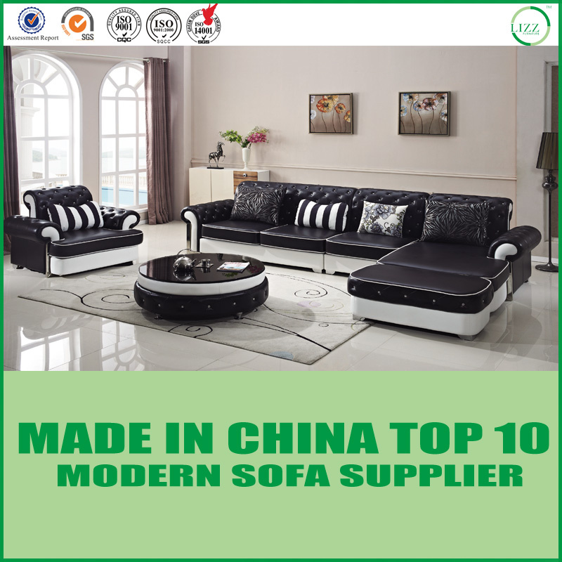European French Modern Genuine Leather Tufted Sofa