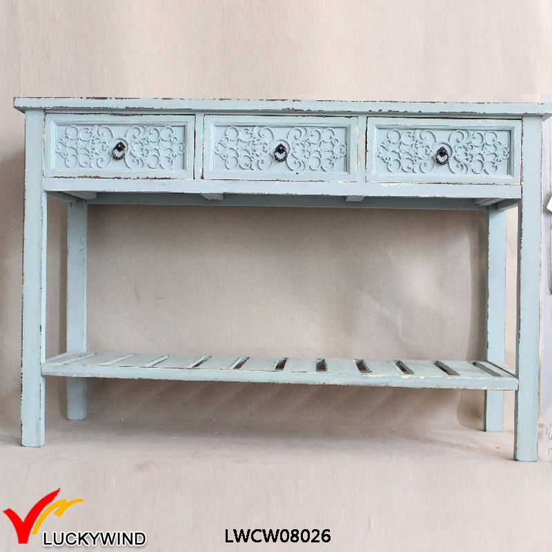 Luckywind Antique Rustic Indoor Wooden Desk with 3 Drawers