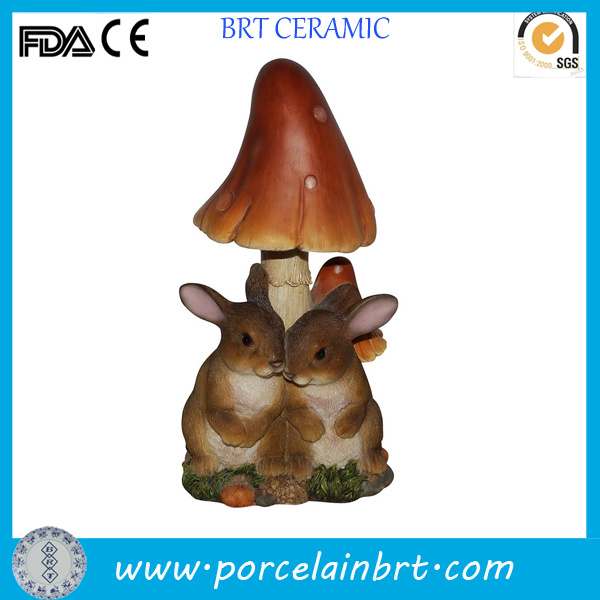 Loving Rabbit Resin Garden Statues with Mushroom