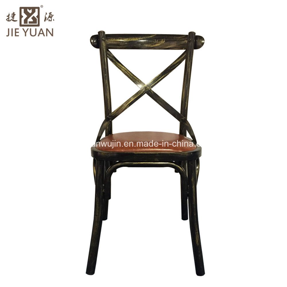 Antique Metal Restaurant Dining Cross Back Chair