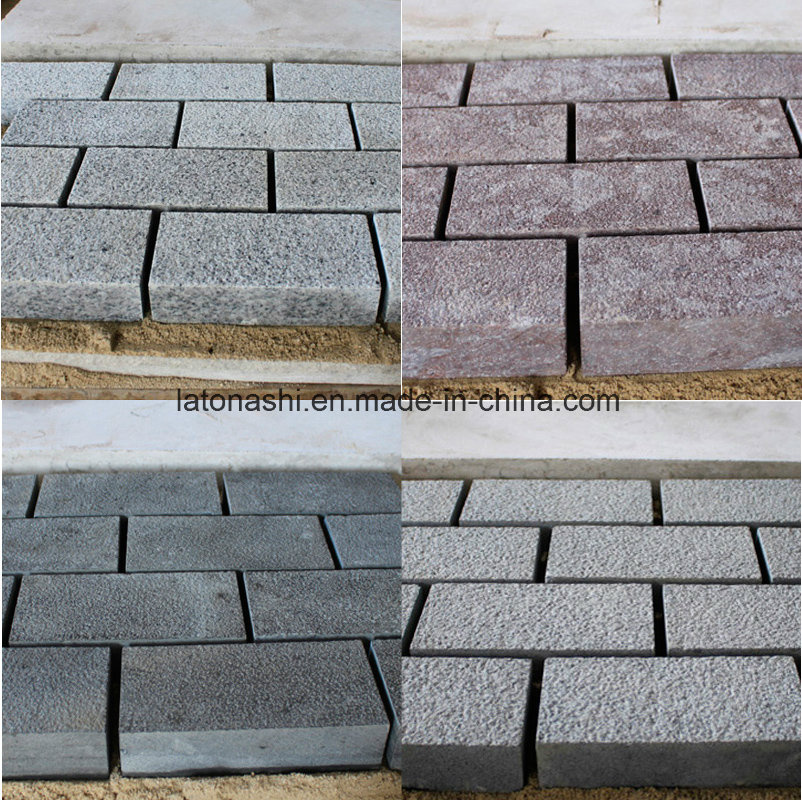 Grey/Red/Black Granite Cobblestone with Bush Hammered Finish for Path/Garden/Driveway
