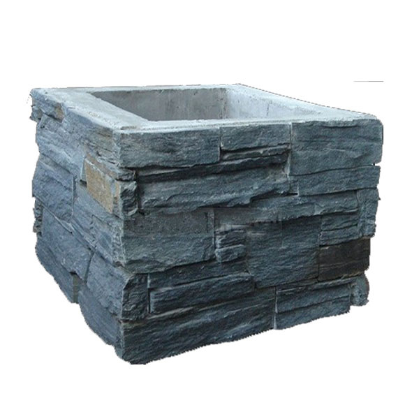 Natural Golden Yellow Slate Stone Cement Pillar (SMC-PC013)