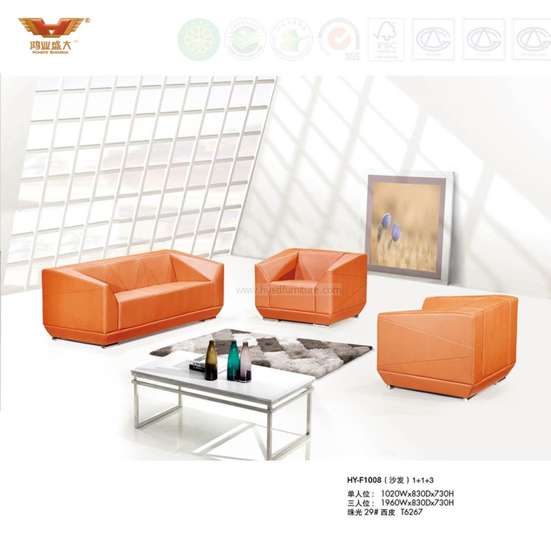 Modern Design Office Leather Sofa Covered with Metal Leg (HY-F1008)