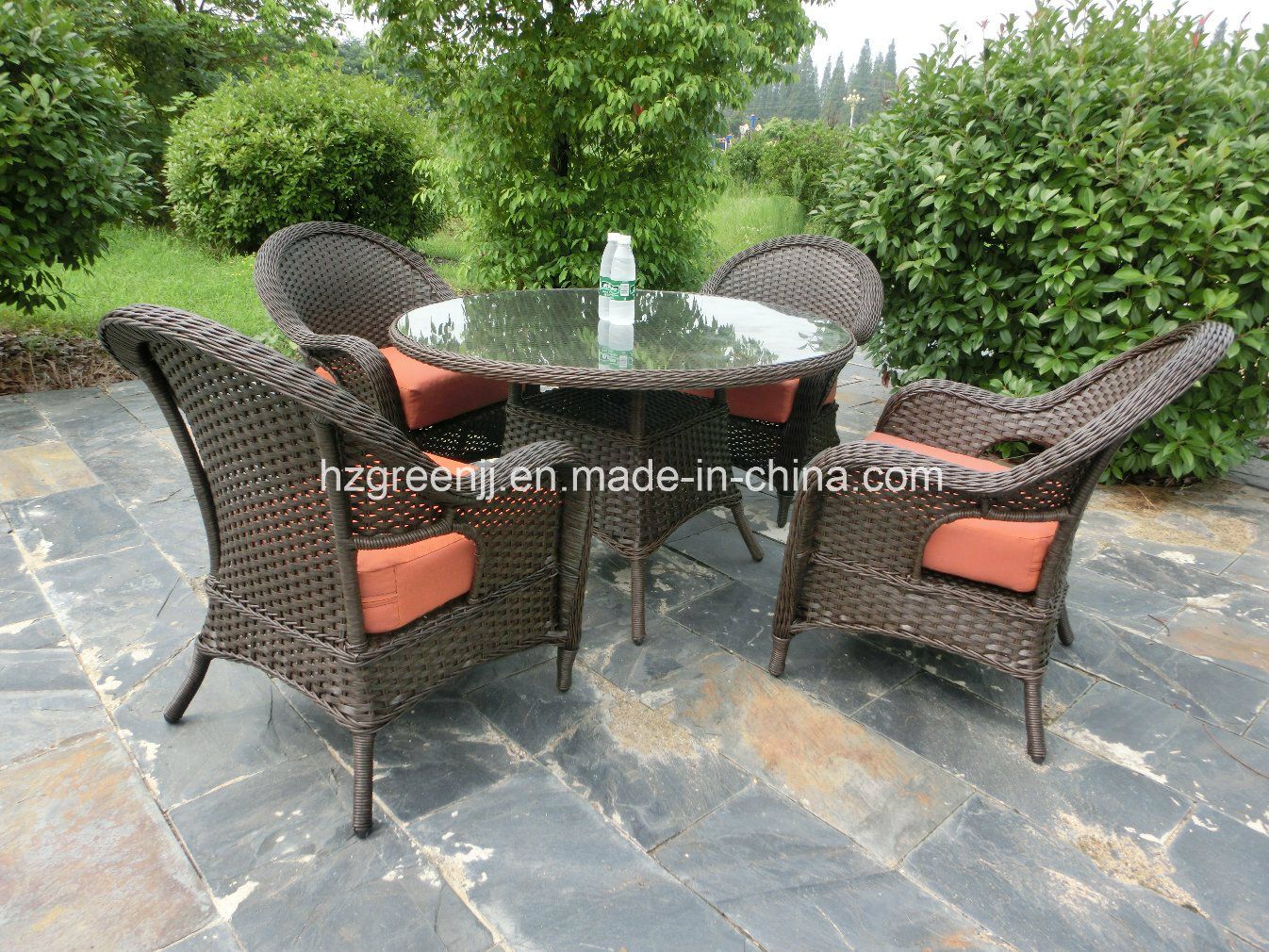 5 Pieces Round Rattan Conversation Dining Set Wicker Furniture