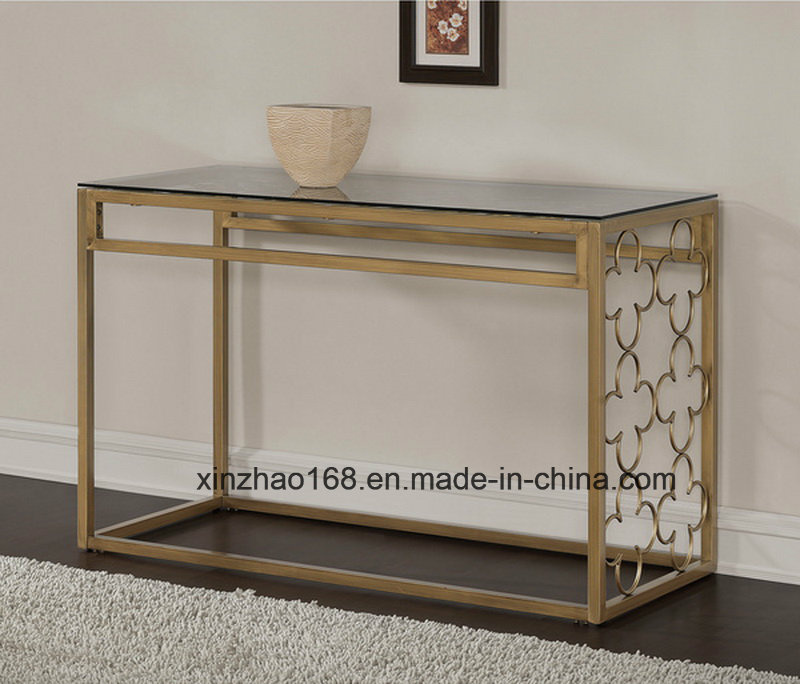 Flower Frame Design Golden Color Glass Table