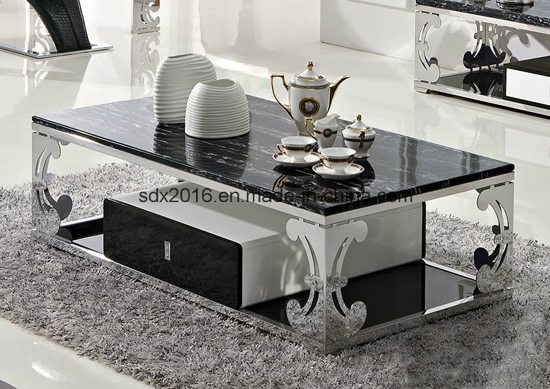 Home Furniture Modern Glass Tea Table with Drawer