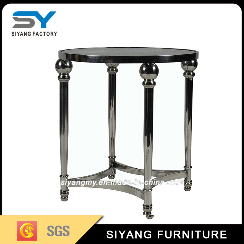 Modern Stainless Steel Frame Glass Bar Side Table