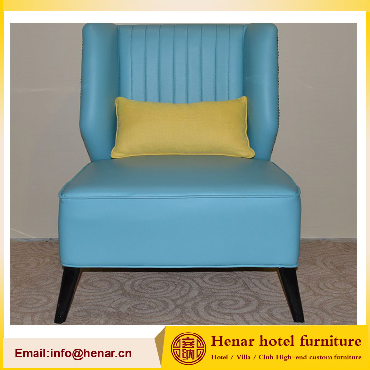 Hotel Lobby Leather Sofa Upholstered Accent Wood Leisure Chair