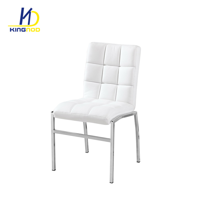 Modern Classic Chromed Metal Leg Leather Dining Chair