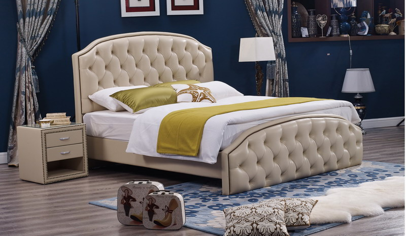 Modern Design Home Bedroom Furniture Soft Leather Bed with Headboard