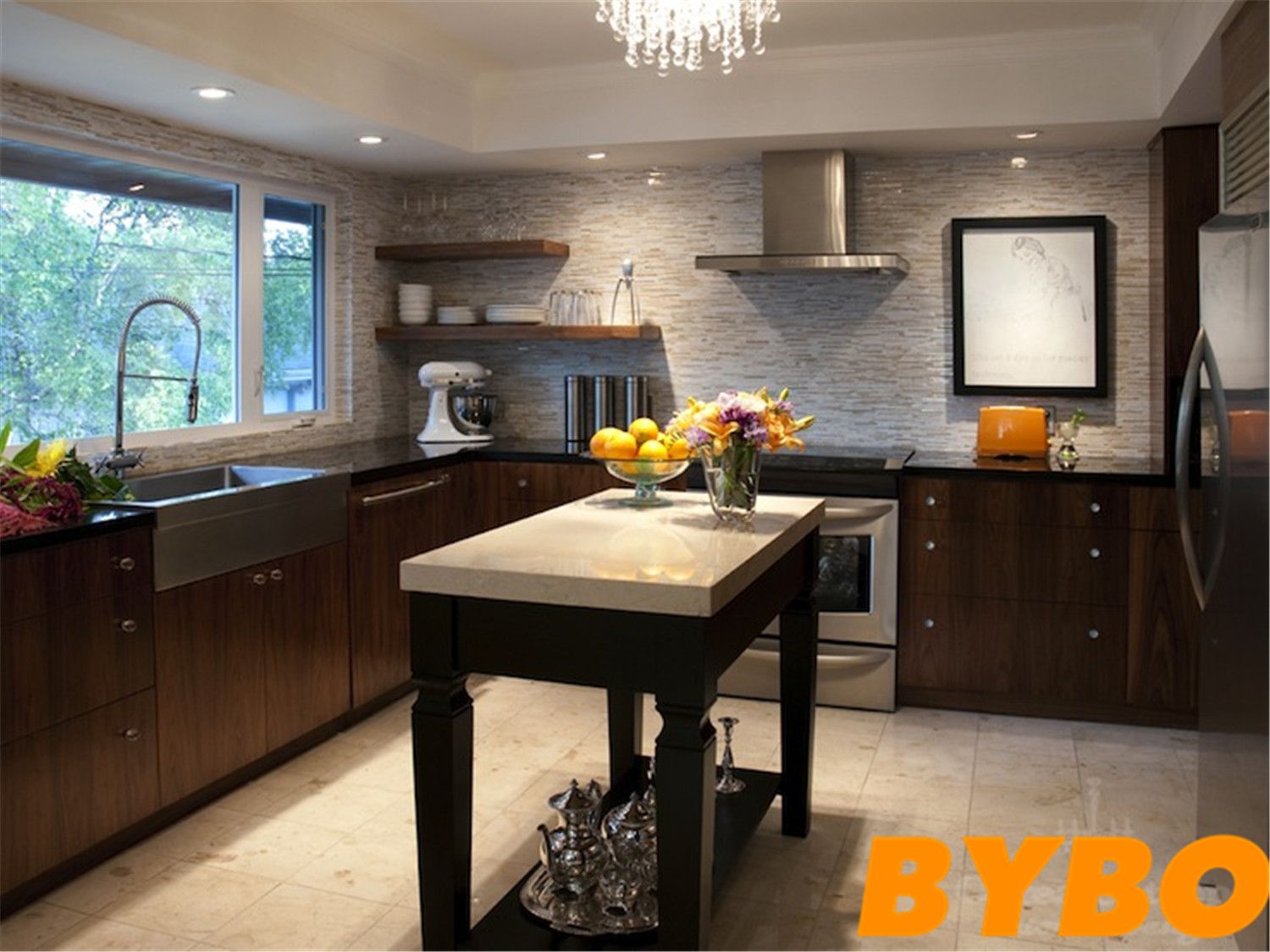 Timber Laminated Luxury Wooden Kitchen Cabinet (BY-L-124)