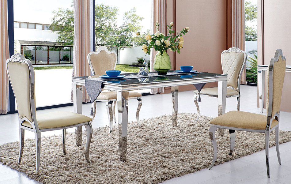 Modern Dining Room Tempered Glass Top Dining Table with Chairs