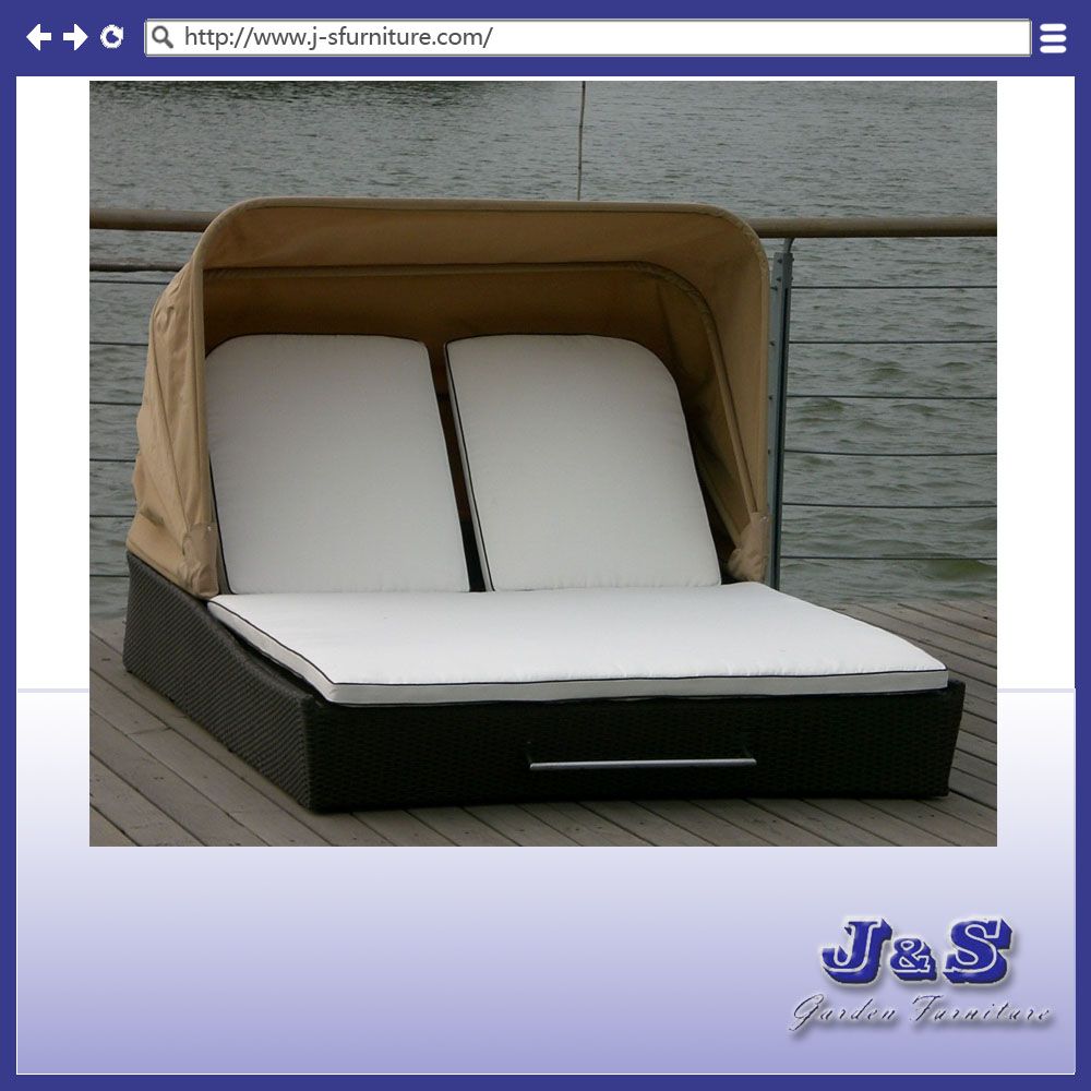 2 Seat Outdoor Patio Rattan Wicker Chaise Lounge Chair Patio Furniture Garden Set, Rattan Furniture (J1935)