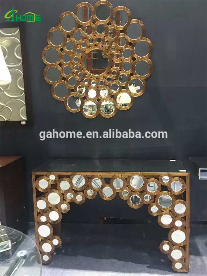 Gold Mirrored Furniture Console Table with Mirror Set